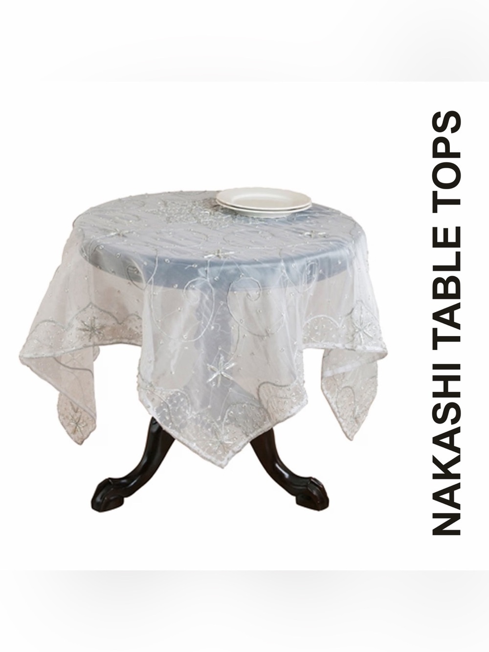 Nakashi White Embroidered Sheer Table Top